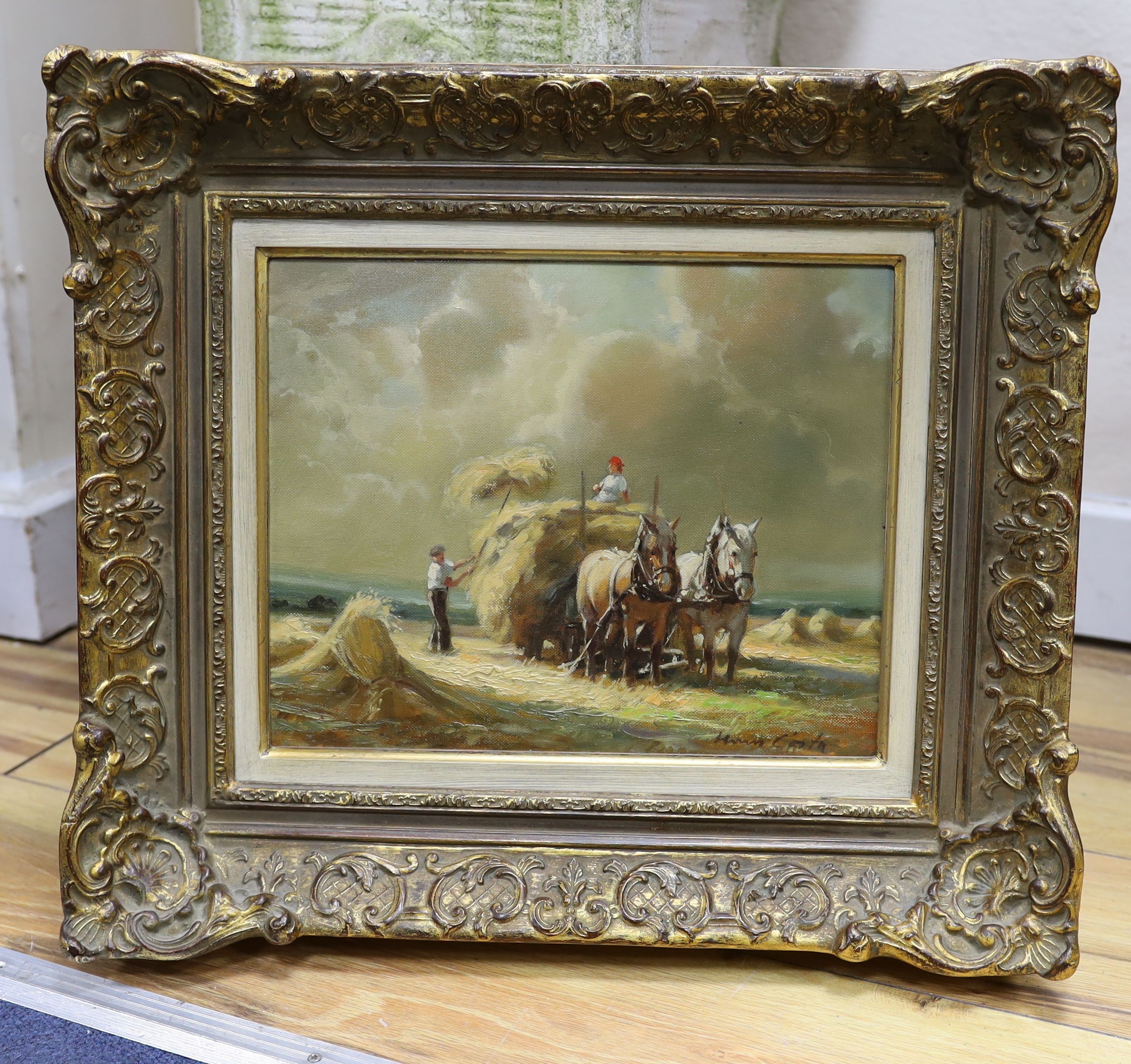 Hans Costa, oil on canvas, Haycart 'Ernte in der Baar', signed, 23 x 28cm.